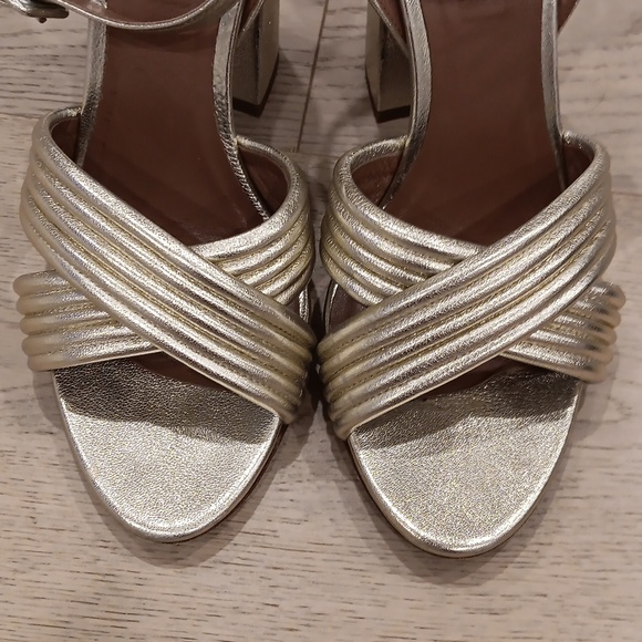 TABITHA SIMMONS Gold Leather Block Heel Sandals Size 37 - Picture 2 of 9